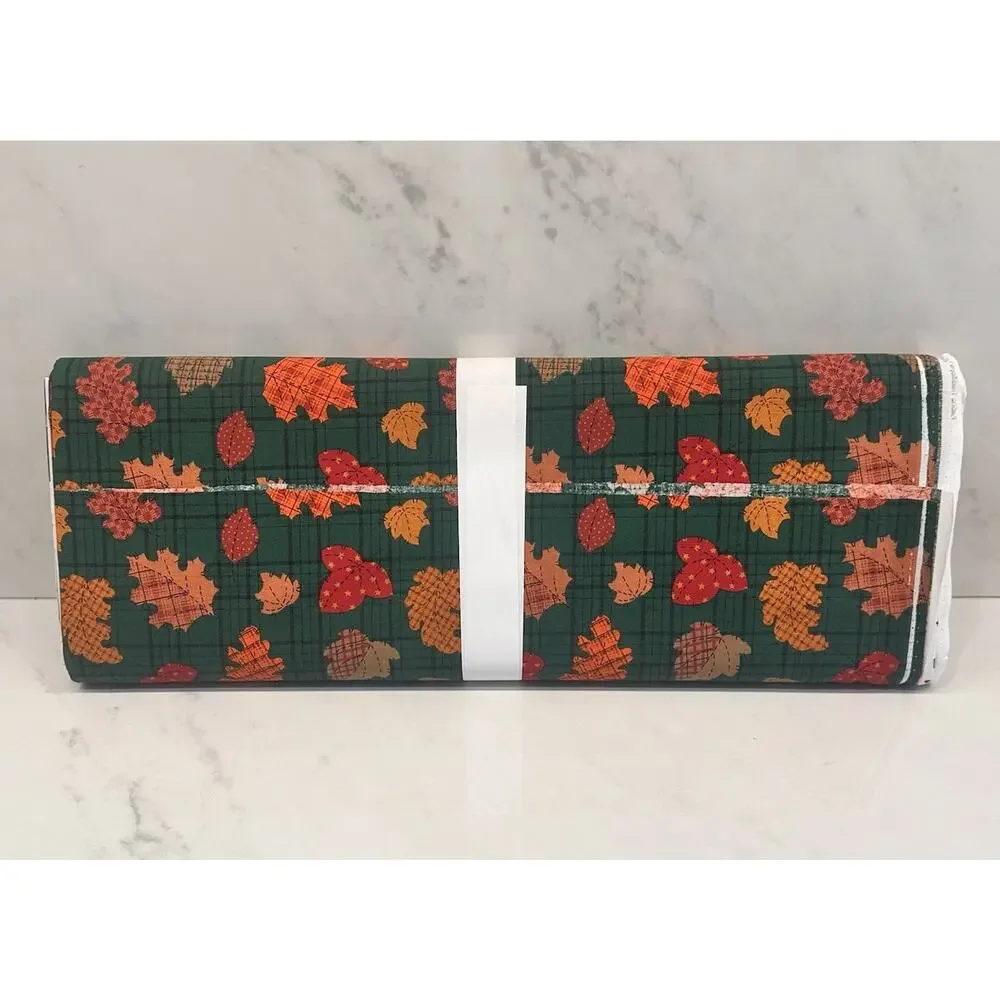 Harvest Orange Rust Fall Leaf Green Plaid Background Fabric Traditions 10 Yards